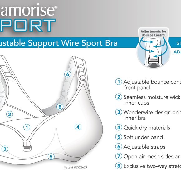 Glamorise SPORT Bra 32D WICKS~U~DRY! Double~Layer~Cups PADDED~STRAPS White NEW - Picture 4 of 13